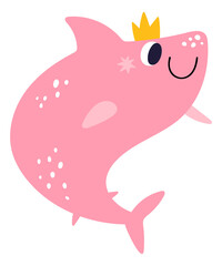 Shark princess character. Cute ocean animal mascot