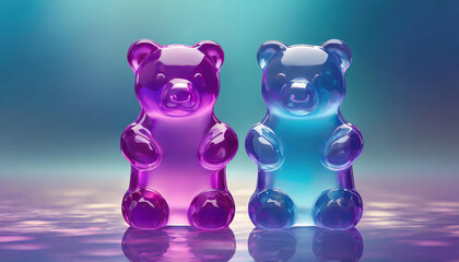 A pair of gummy bears in blue and purple