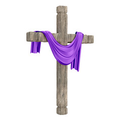 Catholic Cross with Purple Cloth Symbolizing Mourning for Christ, Transparent Background