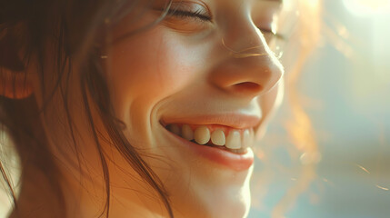 A close-up of a young woman's laughter lines, the genuine joy etched into the contours of her face, a testament to moments of happiness captured with a Sony digital HD camera.
