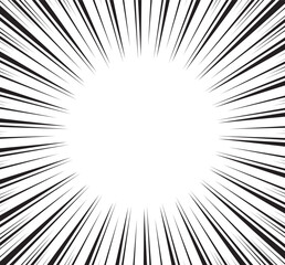 Fototapeta premium Comic manga radial lines with speed effect for comics book. Black and white explosion background. Flash ray blast glow. Vector frame.