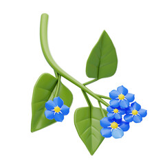 3D Forget Me Not Cute Endearing Floral Beauty. 3d illustration, 3d element, 3d rendering. 3d visualization isolated on a transparent background