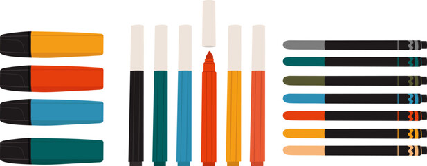 felt-tip pens in flat style on white background vector