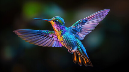 Fototapeta premium Glowing glittering multi-colored hummingbird in flight