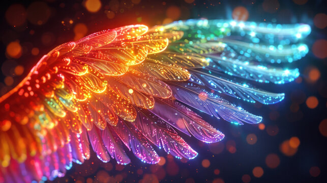 Multi-colored shining wing on an angel or phoenix bird