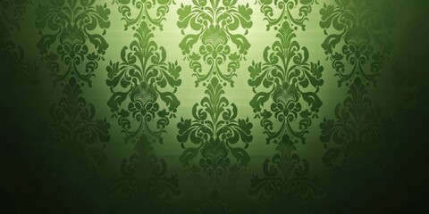 Green wallpaper with damask pattern - obrazy, fototapety, plakaty