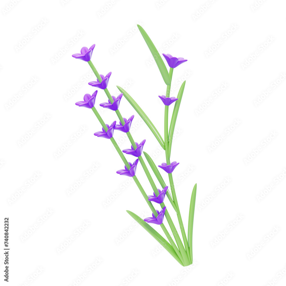 Aufkleber 3d lavender cute with three stems. 3d illustration, 3d element, 3d rendering. 3d visualization isola