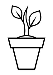 Sprout with leaves in pot. Agricultural, cultivation and planting illustration.