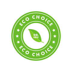 Eco choice sticker or label. Product high quality guarantee illustration, check mark approval symbol.