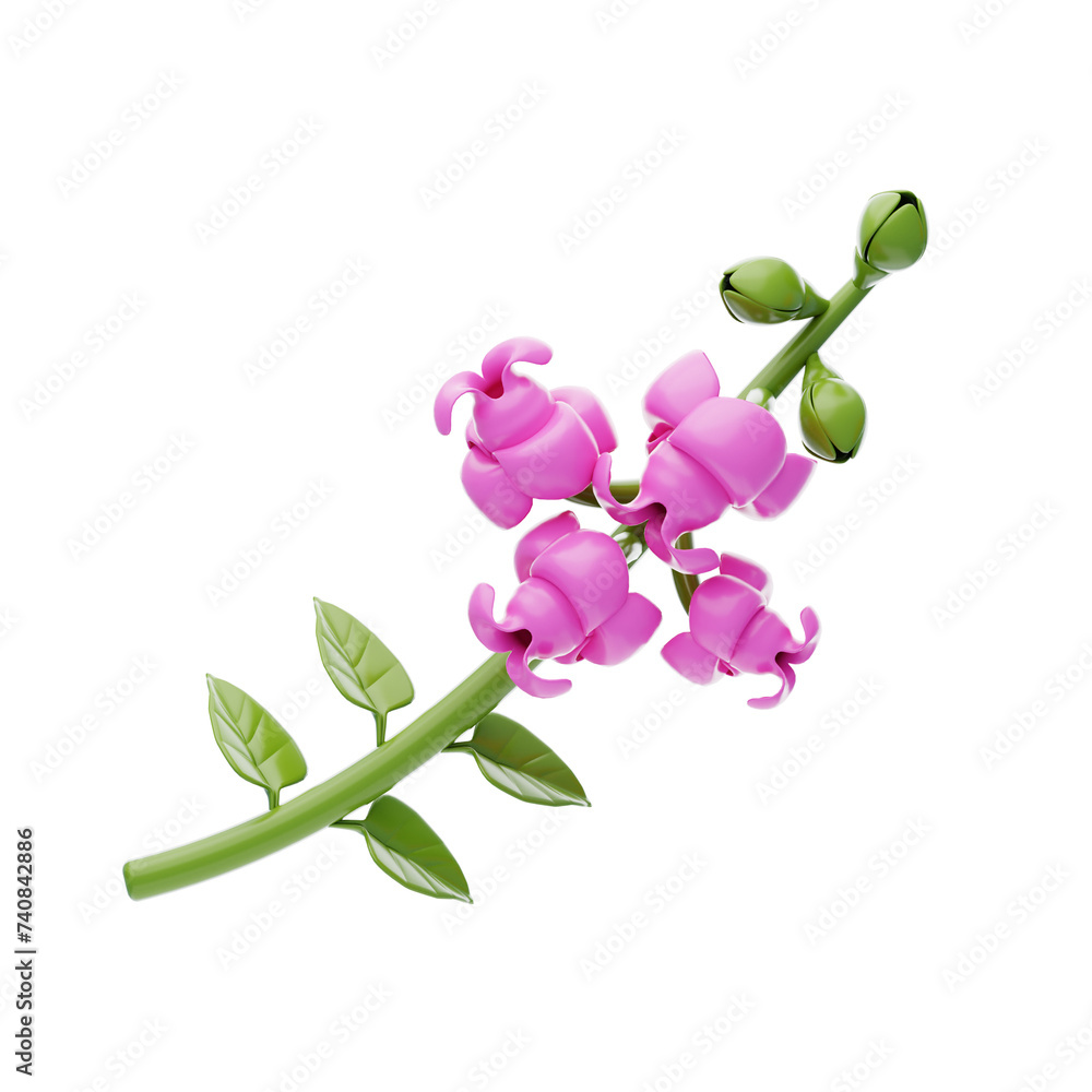 Poster 3d snapdragon cute with three buds. 3d illustration, 3d element, 3d rendering. 3d visualization isol