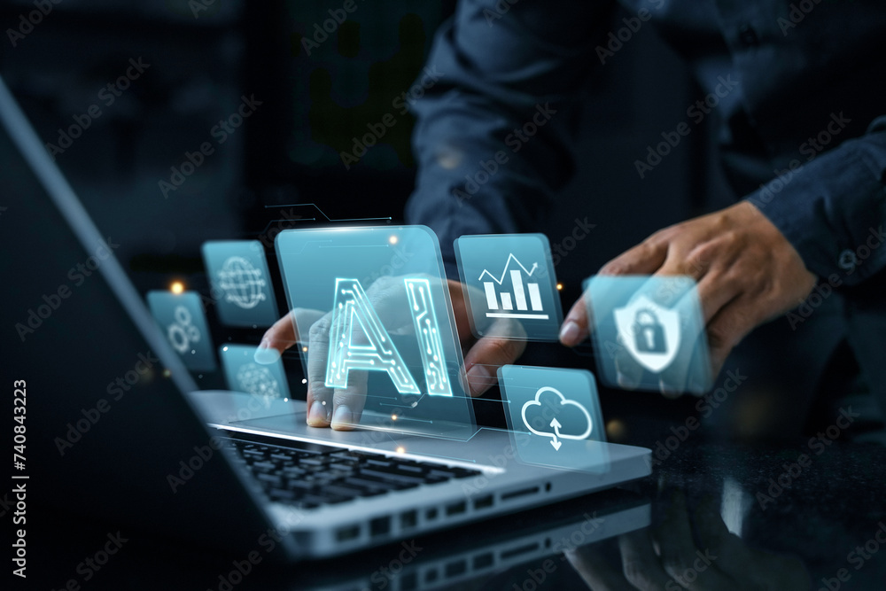 Fototapete men who use websites or ai software technology to help and support tasks for chatbots, ai chat, visu