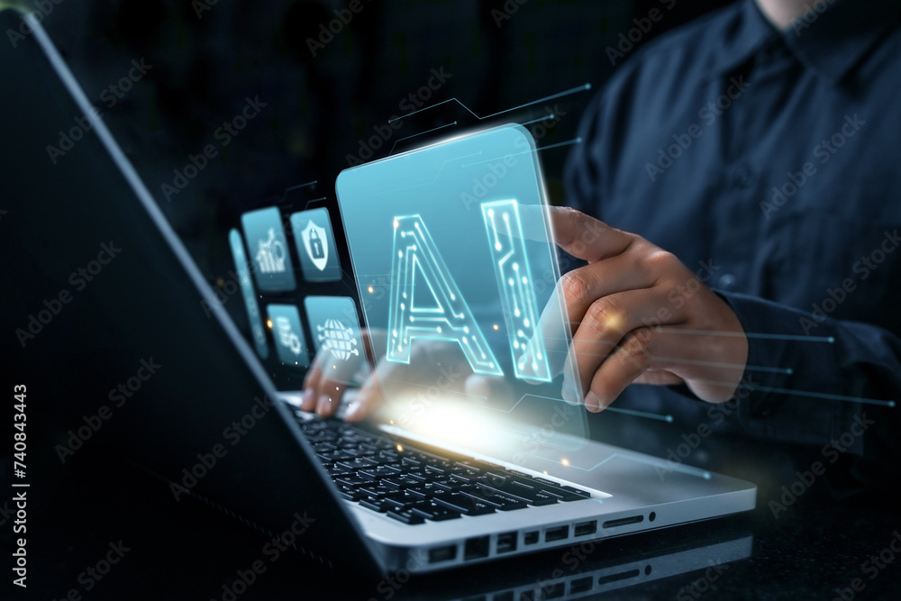 Fototapete men who use websites or ai software technology to help and support tasks for chatbots, ai chat, visu