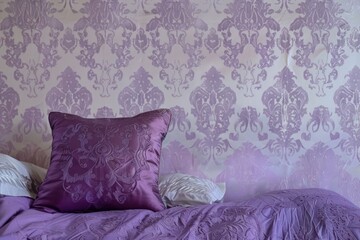 Lilac wallpaper with damask pattern