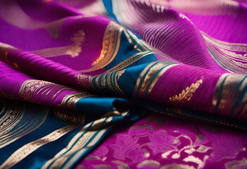 Indian sari fabric in minimal style - obrazy, fototapety, plakaty