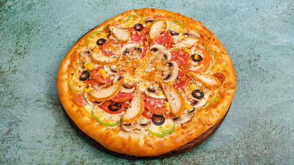 Mixed pizza top view isolated