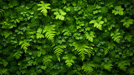 Verdant Green Plant Wall Covered in Abundant Leaves