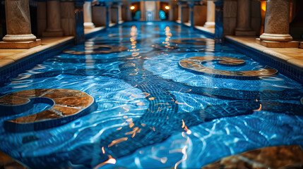 Long Pool With Blue and Gold Designs