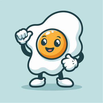 illustration of an fried egg cartoon character mascot giving a thumbs up