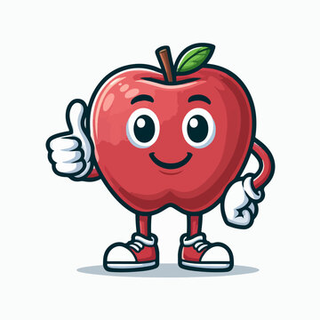 illustration of apple cartoon character mascot giving thumbs up