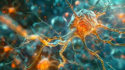 Digital illustration of active neuron firing within a neural network, simulating brain activity.