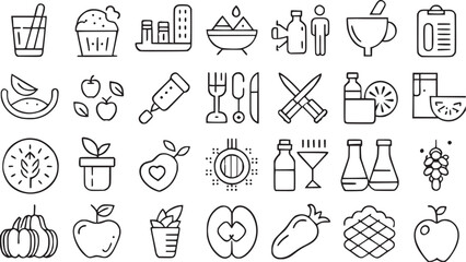 Naklejka premium Nutrition line icons set vector collections. 