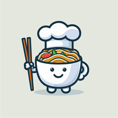 pasta chef cartoon character mascot illustration holding chopsticks