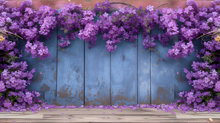 Purple Flowers Growing Over a Wooden Fence