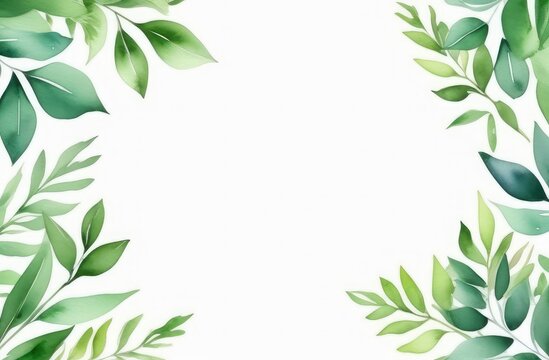 Watercolor border frame with eucalyptus twigs isolated on white background.