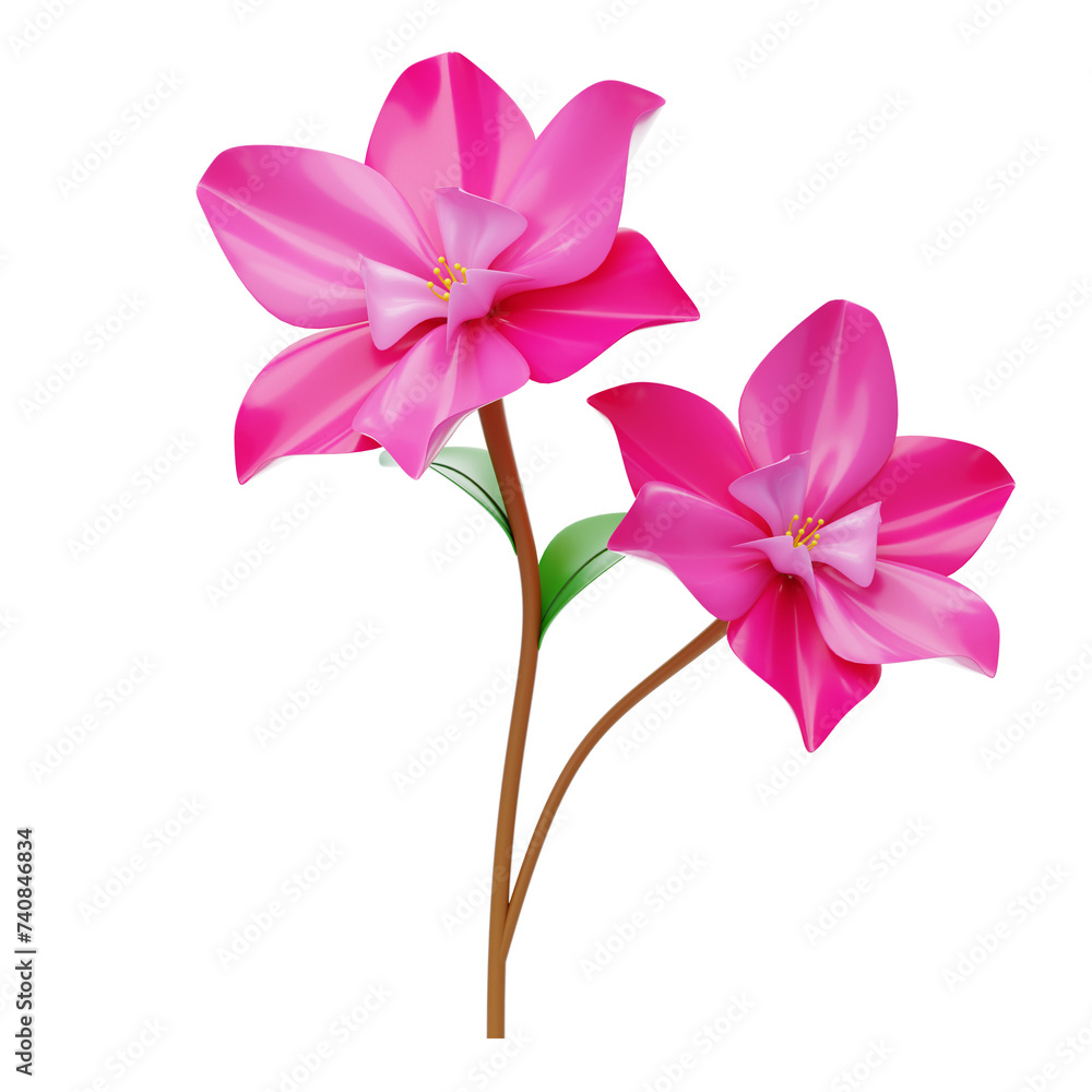Poster 3d magnolia blossom model with elegant petals. 3d illustration, 3d element, 3d rendering. 3d visuali