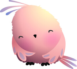 Cute little sleeping bird, good night illustration for kids. Small pink sleepy birdie, isolated animal design. Vector clip art illustration in watercolor style for children.