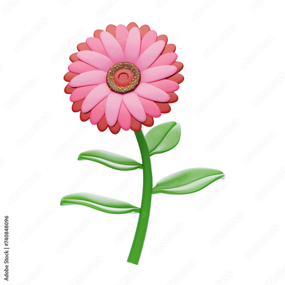 Aufkleber 3d zinnia model for garden. 3d illustration, 3d element, 3d rendering. 3d visualization isolated on 
