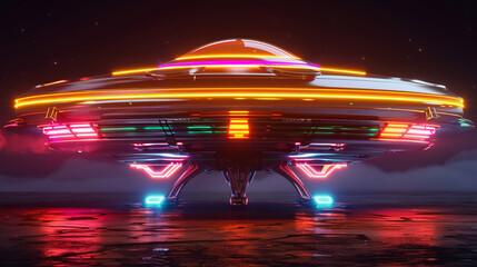 unusual alien spaceship with multicolored lights