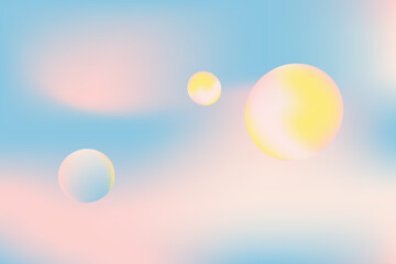 Delicate blue background with pink gradient and floating space spheres. Vector editable drawing with copy space, text, web, social media, banners
