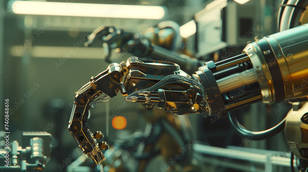 Aufkleber modern ai robotic arm working, advanced and futuristic artificial intelligence robots in industry