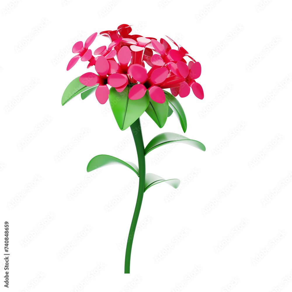 Poster 3d model red bouvardia flower. 3d illustration, 3d element, 3d rendering. 3d visualization isolated 