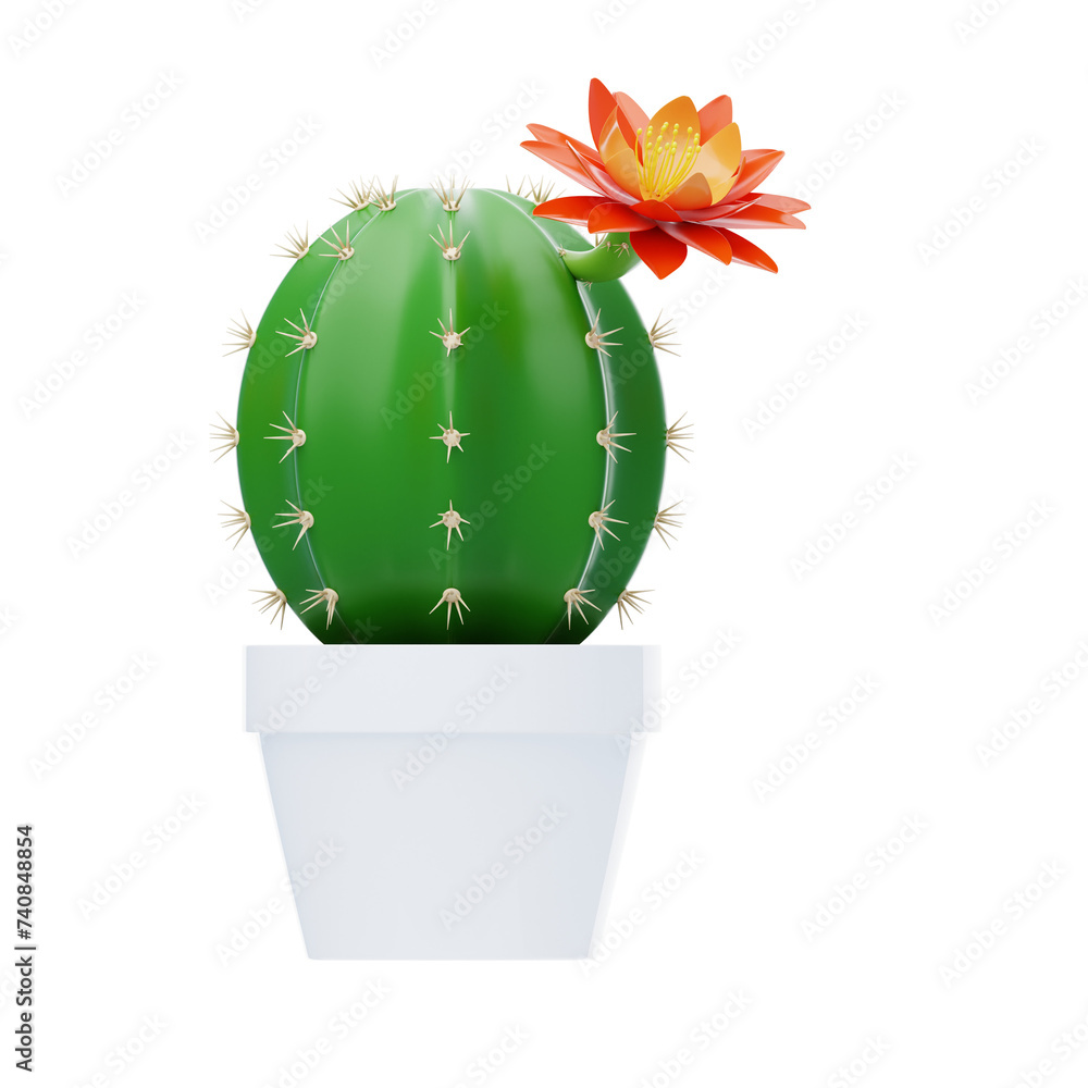Poster 3d model cactus flower in pot. 3d illustration, 3d element, 3d rendering. 3d visualization isolated 