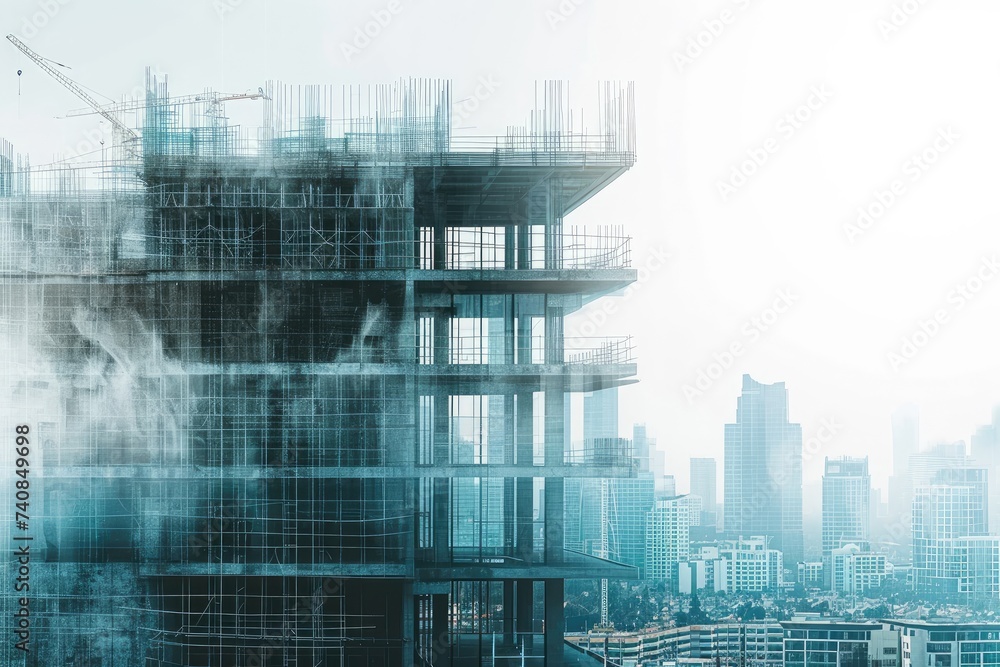 Aufkleber a towering building releasing a large amount of smoke into the air, dual layer of an under-construct