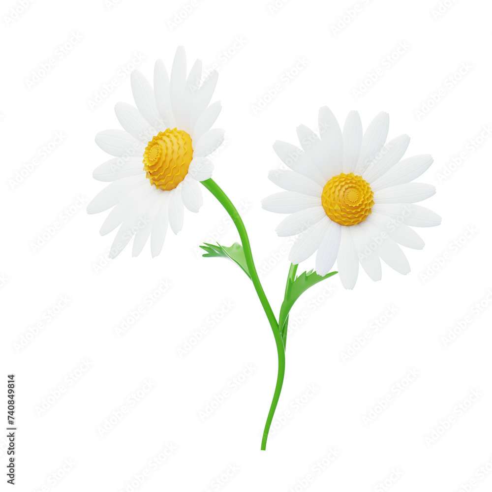 Aufkleber 3d daisy flower model two cheerful bloom. 3d illustration, 3d element, 3d rendering. 3d visualizatio