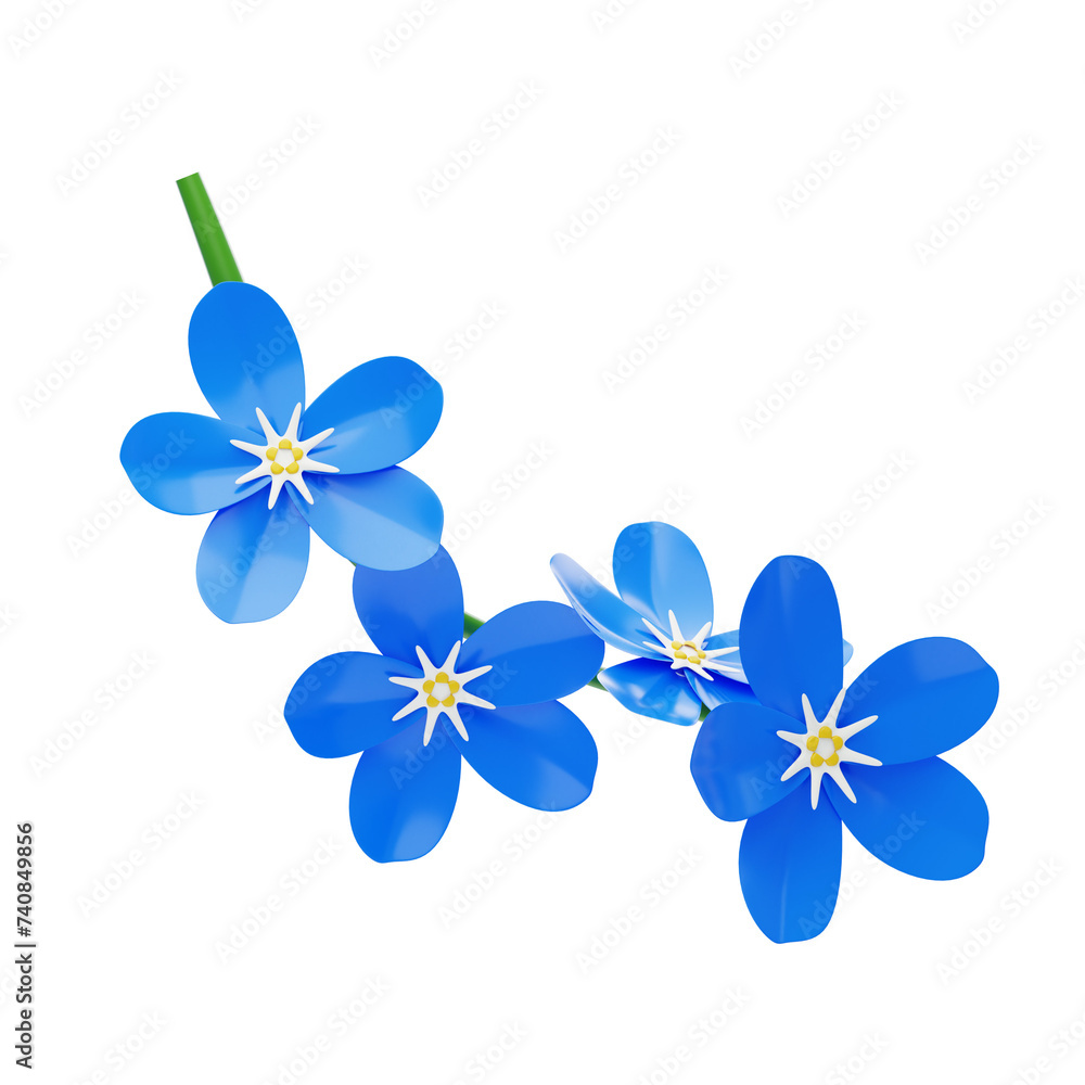 Aufkleber forget me not delight captivating 3d floral display. 3d illustration, 3d element, 3d rendering. 3d v
