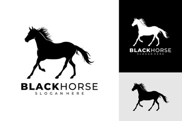 Black Horse Silhouette Running Logo Design