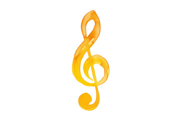 Naklejka premium Music note background isolated on a transparent background showing a colourful watercolour painting of a treble clef which is a musical notation symbol, stock illustration png image