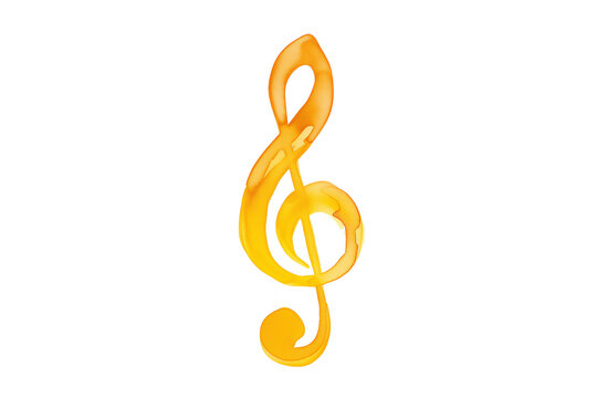 Music note background isolated on a transparent background showing a colourful watercolour painting of a treble clef which is a musical notation symbol, stock illustration png image
