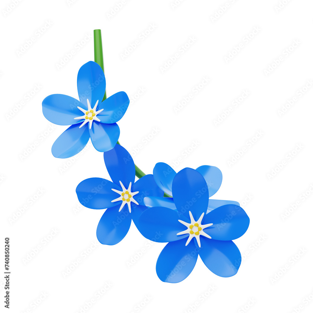 Aufkleber forget me not delight captivating 3d floral display. 3d illustration, 3d element, 3d rendering. 3d v