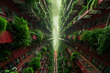 vertical gardening in the city, skyscrapers with green plants
