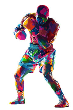 Abstract illustration of a male boxer wearing boxing gloves exercising his punching technique for a championship match, stock illustration transparent png image
