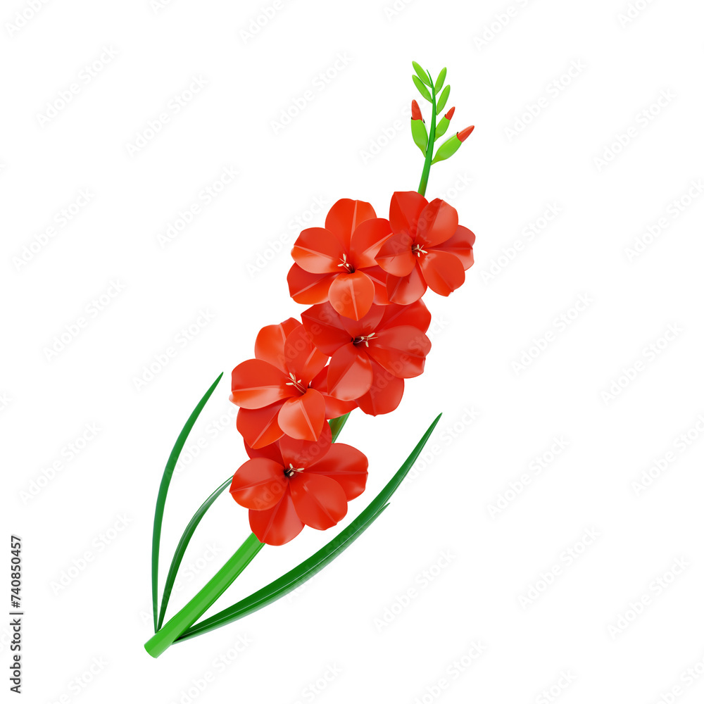 Aufkleber 3d model of orange gladiolus flower. 3d illustration, 3d element, 3d rendering. 3d visualization iso