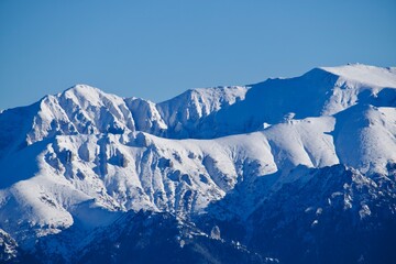 glacier in the mountains, Bucegi Mountains, viewpoint from Piatra Craiului Mountains, Romania