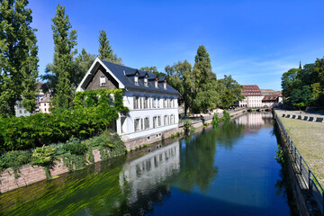 Fototapeta na wymiar Strasbourg in France, 'Maison des Ponts Couverts' building in River 'III' in historical 'Petite France' quarter