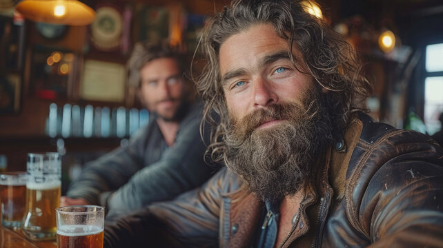Man with a thick beard in a pub