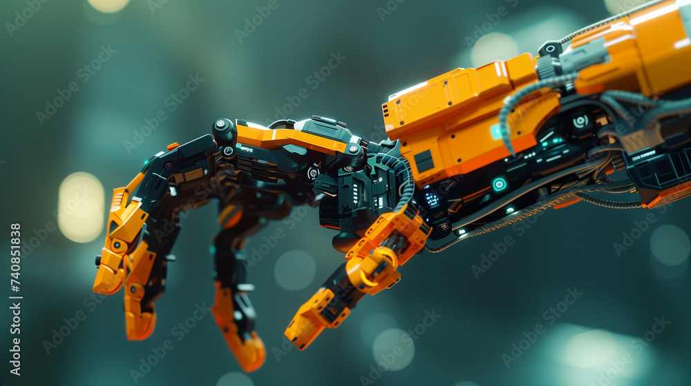 Poster modern ai robotic arm working, advanced and futuristic artificial intelligence robots in industry
